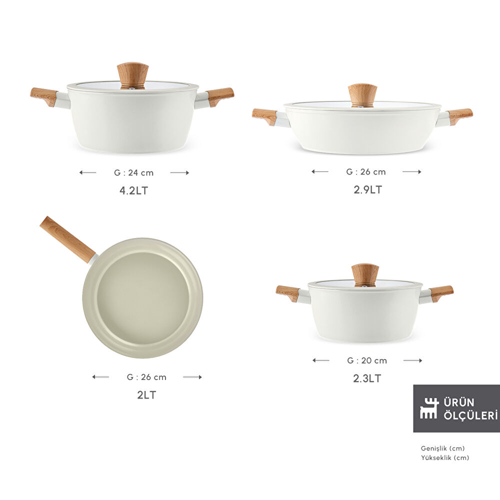 Karaca Swiss Crystal Almond Cream 7-delige Inductiebestendige Pannenset - Afbeelding 2
