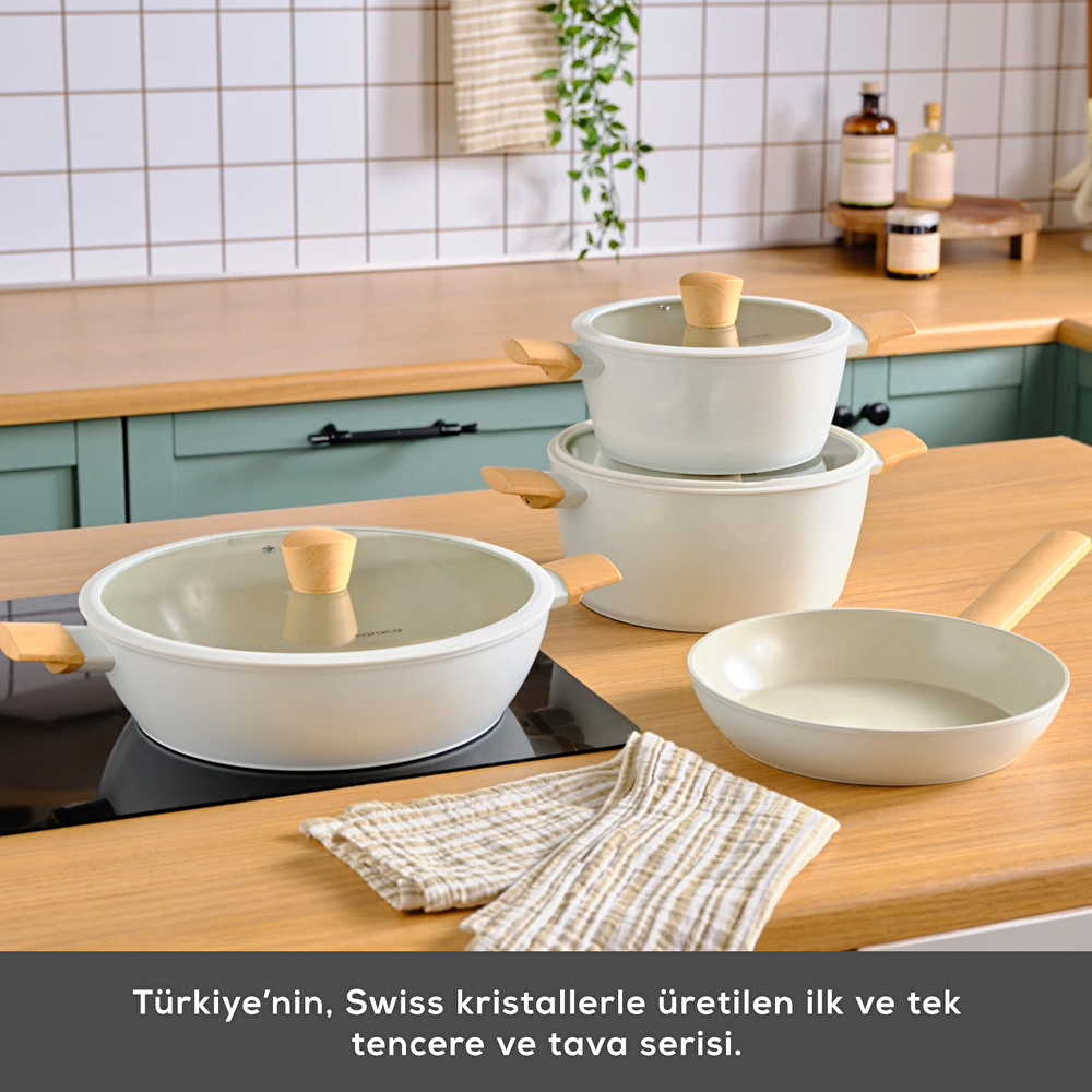 Karaca Swiss Crystal Almond Cream 7-delige Inductiebestendige Pannenset - Afbeelding 3